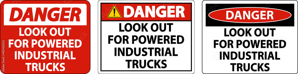 Danger Look Out For Trucks Sign On White Background Danger Look Out For Trucks Sign On White Background