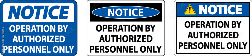 Notice Operation By Authorized Only Sign On White Background