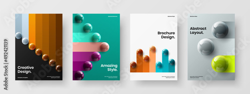 Amazing 3D spheres book cover illustration bundle. Unique booklet vector design layout set.