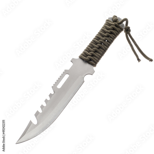 Knife tourist, hunting, tactical, military for survival and self-defense. Steel blade. An isolated object on a white background.