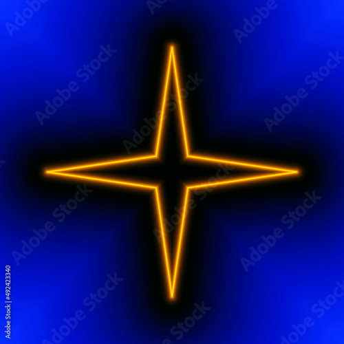 Abstract four-pointed yellow star isolated on blue background