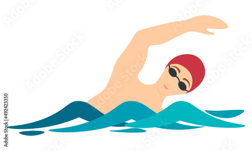 Swimmer, a person swims with his arm thrown up