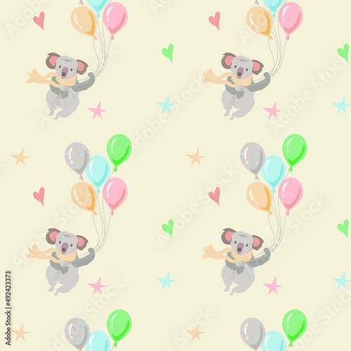 Children pattern koala on balloons on a beige background