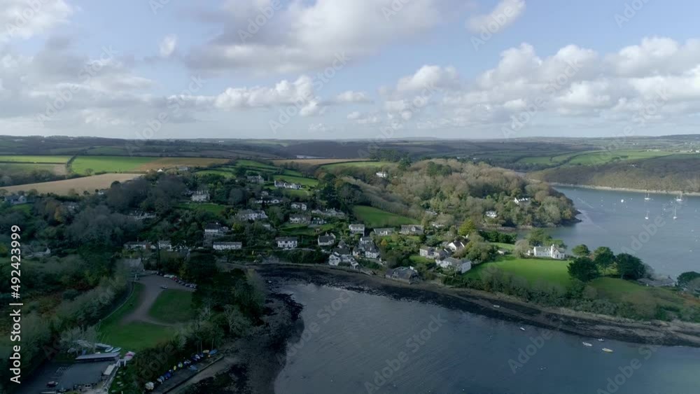 Wide aerial view of Helford village, Cornwall, UK Wide aerial view of Helford village, Cornwall, UK