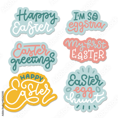 Happy easter day emblem set for greeting card text templates, label, badges, decoration, sale banner, party, poster, promotion, decoration. Hand drawn colorfull typography. Vector linear Illustration