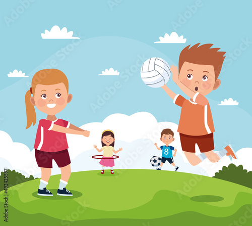 four kids practicing activities