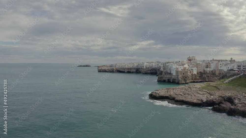Beautiful View Of Sea And Shore With Buildings. Beautiful Rocky Shore. View Of Coastal City From Above. Beautiful View Of Sea And Shore With Buildings. Beautiful Rocky Shore. View Of Coastal City From Above.