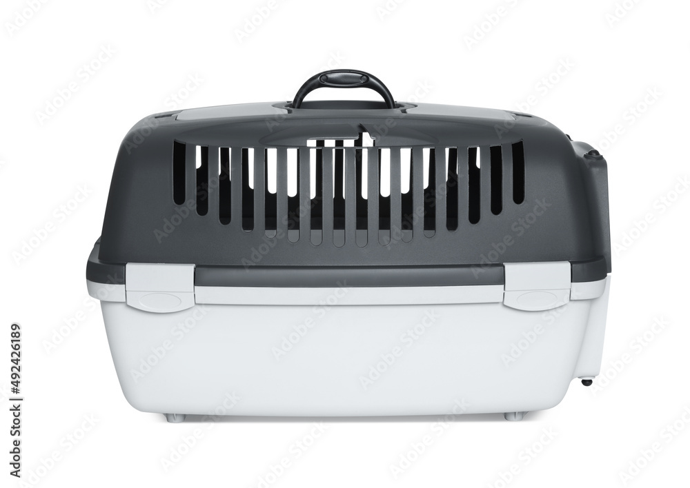 Grey carrier for pet isolated on white Grey carrier for pet isolated on white