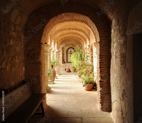 Cloister of the Convent of Our Lady of the Conception of El Palancar, founded by San Pedro de Alcantara. Pedroso de Acim, province of Caceres, Spain photo