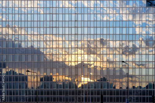 Glass building sunrise in Grand Paris area. Ivry-sur-Seine 