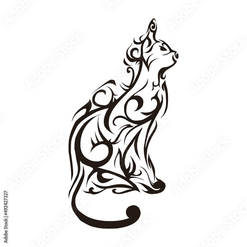 cat tribal tattoo in black and white