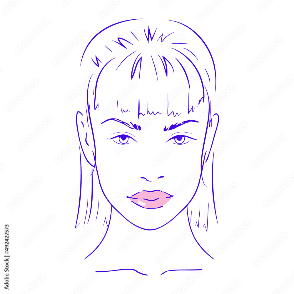 beautiful woman hand drawn face. Fashion female face line art vector illustration