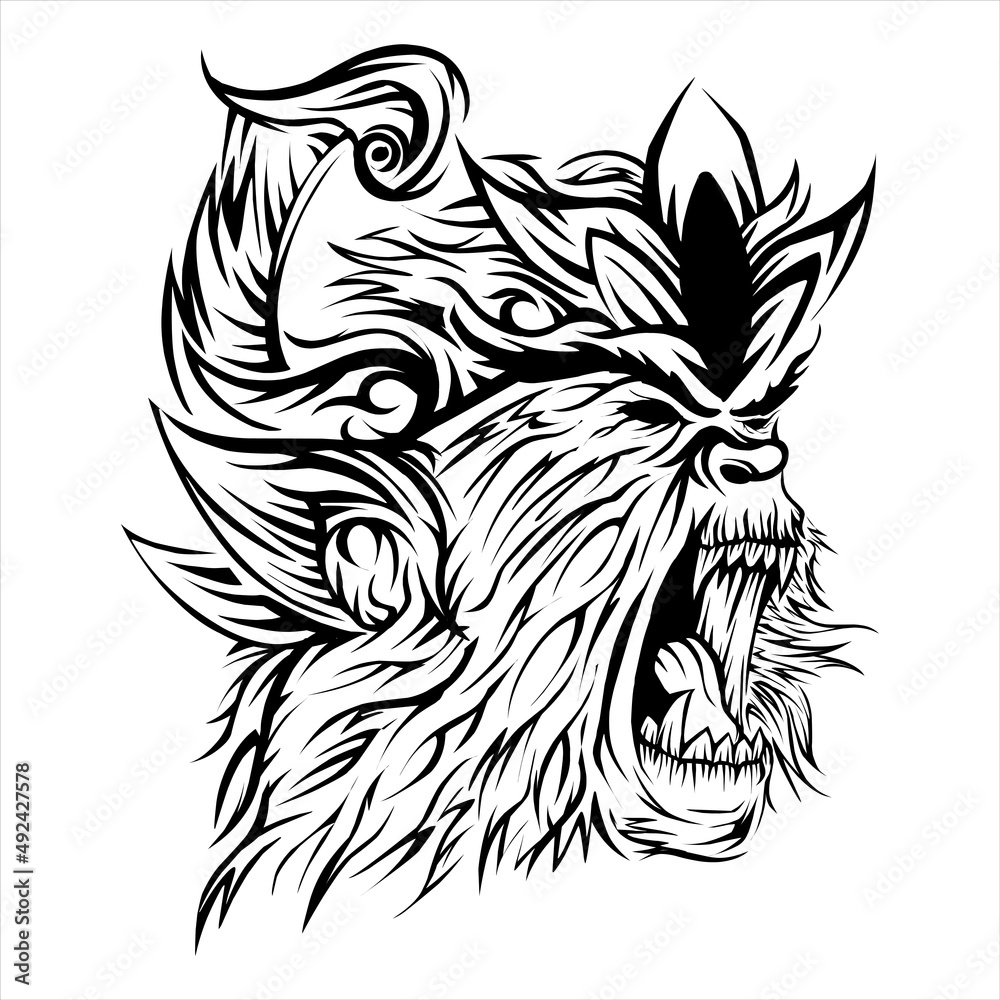 monkey king head tribal tattoo design Stock Vector | Adobe Stock
