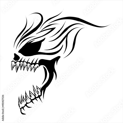hand drawn skull tribal tattoo art