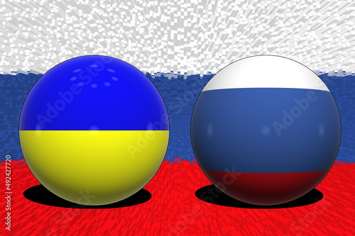 Donetsk. Ukraine Russia. Conflict between Russia and Ukraine war concept. Russia flag background. Ukraine and Russia 3D balls. Horizontal design. Illustration. Map. Jerson. Stop the fire. 36 hours.