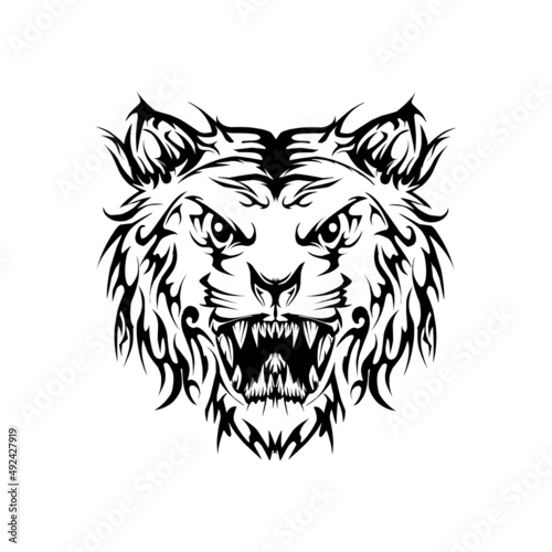 lion headtribal mascot in black and white design