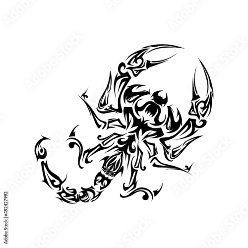 scorpion teibal tattoo in black and white design