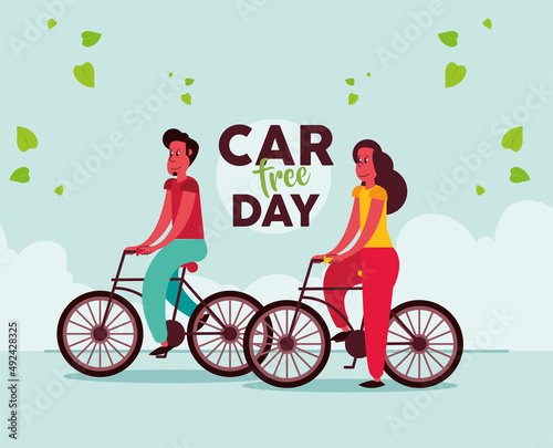 car free day coupel in bicycles