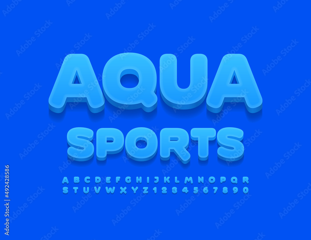 Vector Sign Aqua Sports. Creative Blue Font. Modern Alphabet Letters and Numbers set	