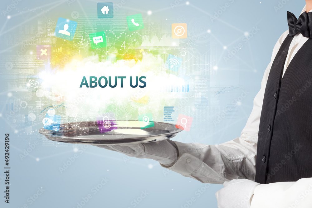 Waiter serving social networking concept Waiter serving social networking concept