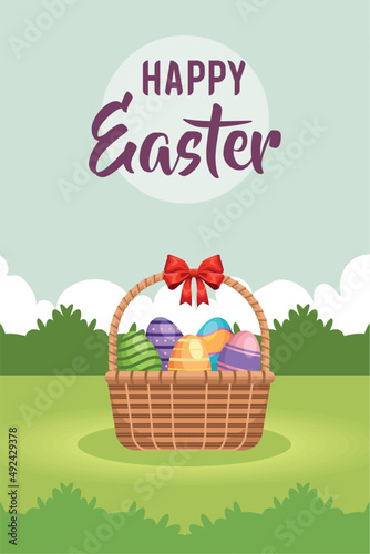 happy easter eggs basket landscape