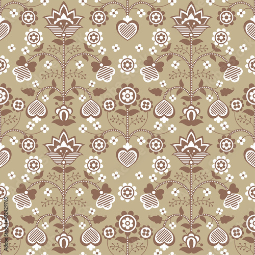 Seamless pattern based on Ukrainian embroidery. Vector ornament in Ukrainian traditions. Tree of Life.