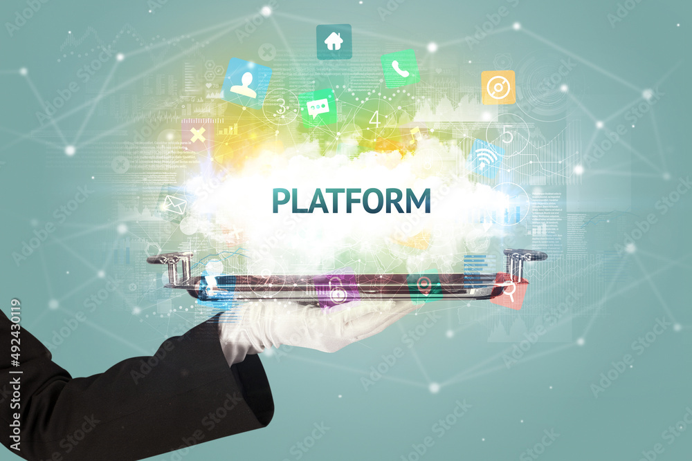 Waiter serving social networking concept