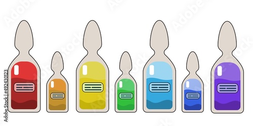 Set of multi-colored medical ampoules. vector image