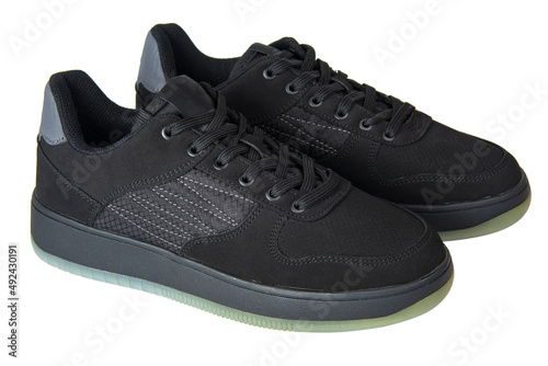 Sport black running sneakers shoes isolated on the white background