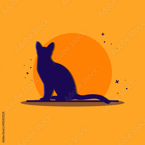 cute cat sillhuette cartoon design premium vector photo