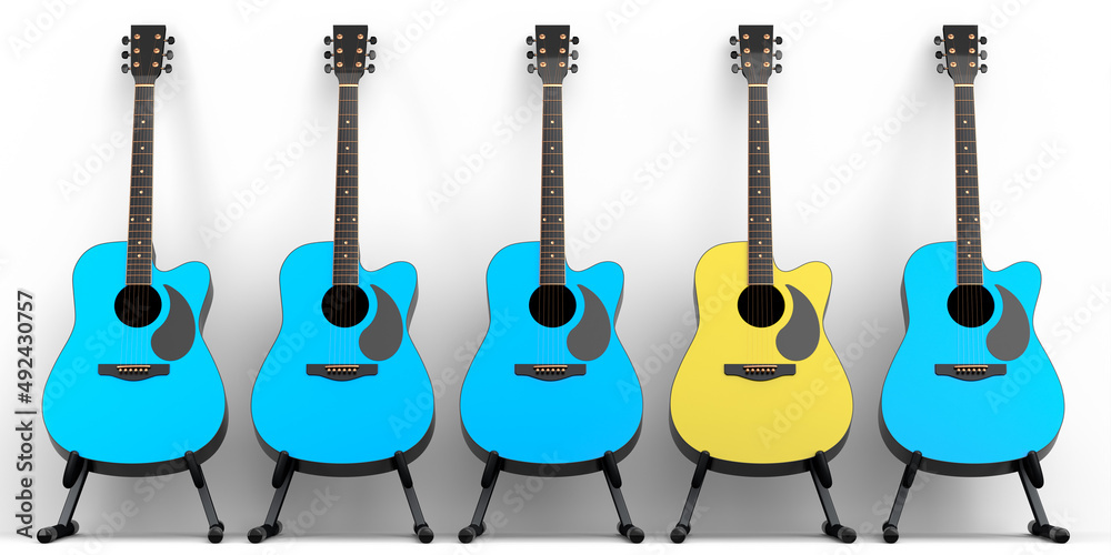 Naklejka premium Set of acoustic guitar isolated on white background.