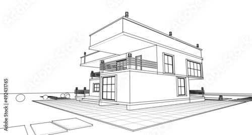 house architectural sketch 3d illustration