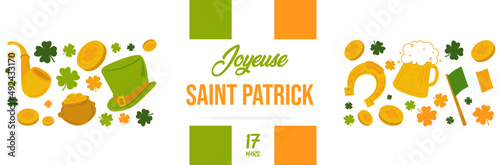 Joyeuse Saint Patrick - Bannière - Titre et illustrations sur le thème de l'Irlande