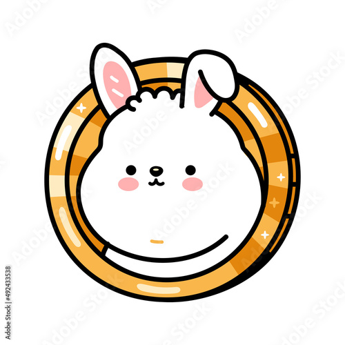 Cute funny rabbit character. Vector hand drawn cartoon kawaii character illustration icon. Isolated on white background. Crypto finance, rabbit doodle character concept