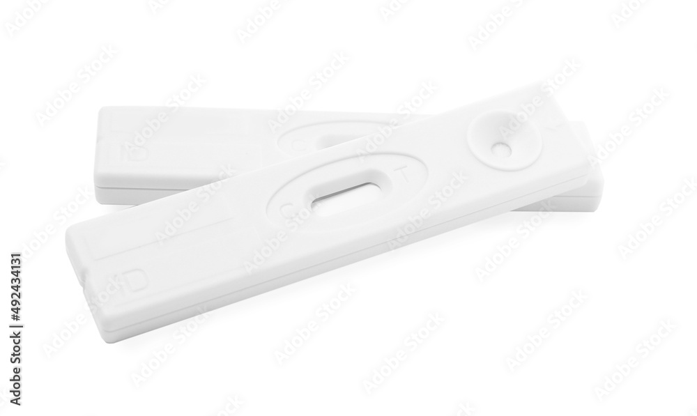 Two disposable express tests for hepatitis on white background