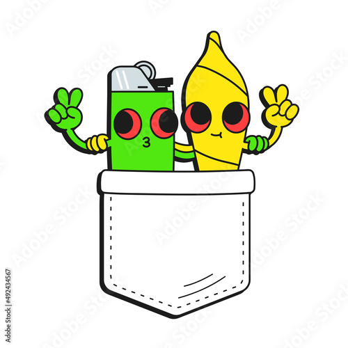 Cute funny kawaii in pocket t-shirt print.Vector cartoon doodle line style character logo illustration design.Isolated on white background. Funny vintage print for pocket t-shirt,clothing concept