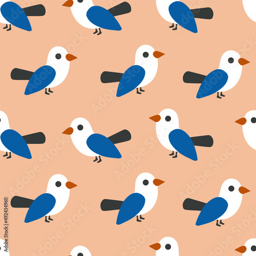 Cute birds background seamless pattern.Vector cartoon flat hand drawn style character illustration design.Vintage paper birds minimal scandinavian seamless pattern wallpaper concept