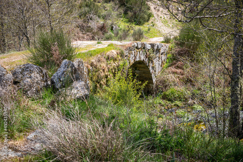 an old small bridge made of stones next to Ponte de Reconcos, Bigorne, Magueija e Pretarouca, Lamego, district of Viseu, Portugal photo