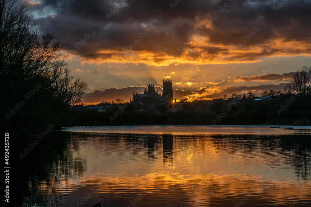 Sunset behind Ely Cathedral, from Roswell Pits, 6th March 2022