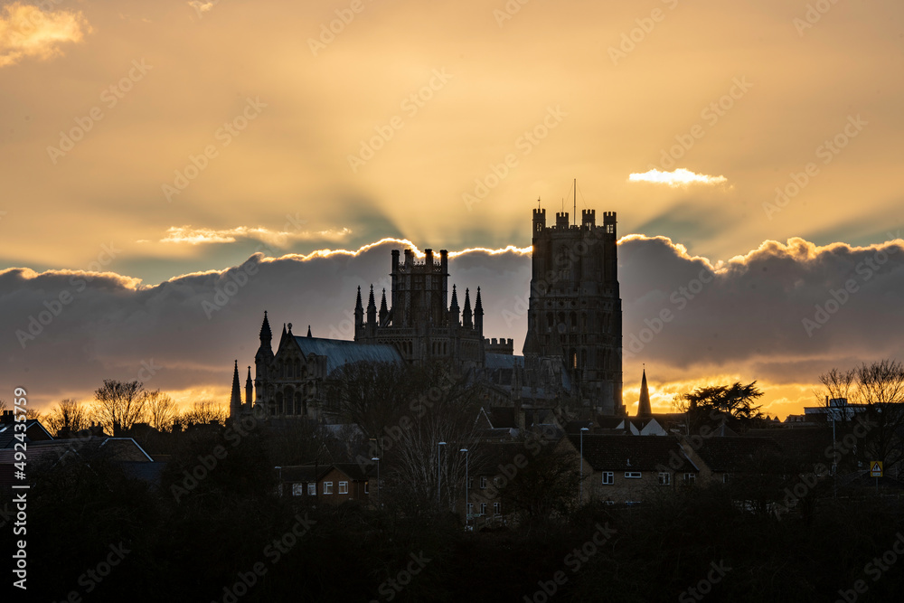 Sunset behind Ely Cathedral, from Roswell Pits, 6th March 2022 Sunset behind Ely Cathedral, from Roswell Pits, 6th March 2022