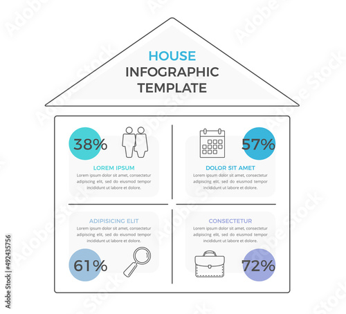 Infographic template with house divided on four parts with place for text and icons