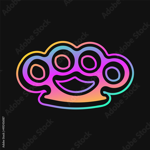 Brass knuckles with trendy gradient t-shirt print. Vector line cartoon illustration. Brass knuckles,weapon print for t-shirt, poster,sticker,logo concept