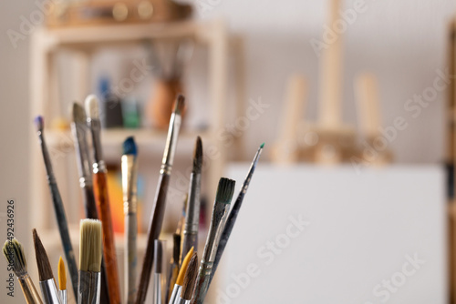 Paint brush and art painter tools. Paintbrush for painting artist studio workplace