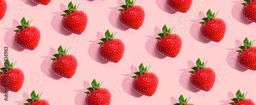 Obraz na plátne Fresh red strawberries overhead view - flat lay