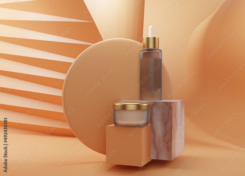 mockup cream jars on a cream background . Mockup 3d illustration mockup cream jars on a cream background . Mockup 3d illustration