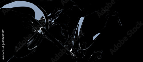 elegant geschwungenes glas kunstwerk mit schwarzem hintergrund als studio 3d render, abstrakt technologie backdrop, motiondesign, zeitlos modern