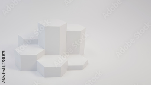 Abstract  Modern White Hexagonal Podiums  Pedestals Background. Empty Space - 3D Illustration 