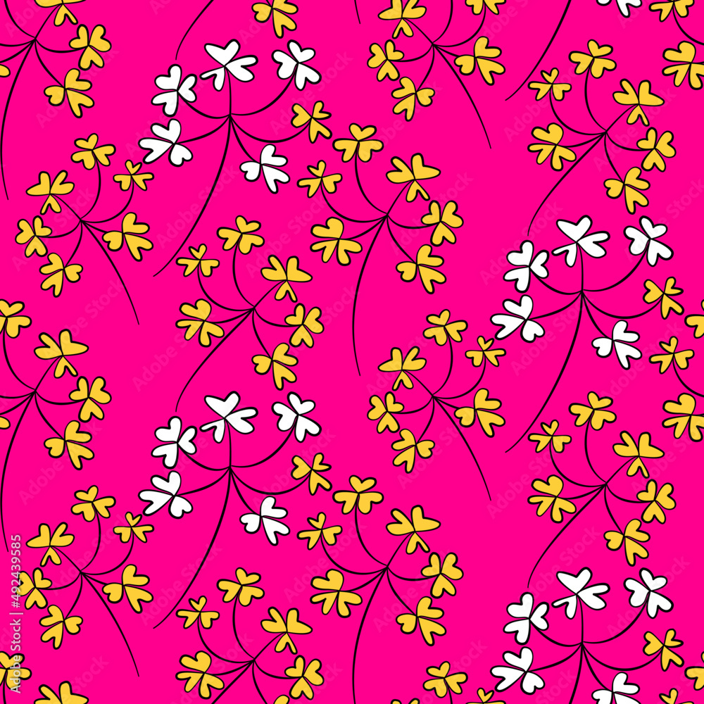 Vector seamless half-drop pattern, with leaves and flowers Vector seamless half-drop pattern, with leaves and flowers