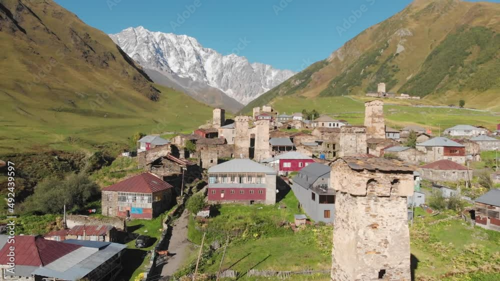 Ushguli village with famous Svan towers in Svaneti region in Georgia Ushguli village with famous Svan towers in Svaneti region in Georgia