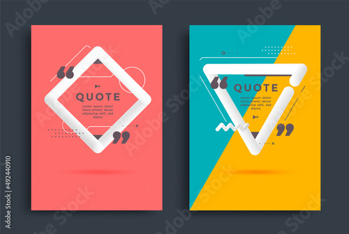 Geometric Quotes poster design set. 3d blend speech bubble on isolated background. White Quote modern frame. Vector illustration.